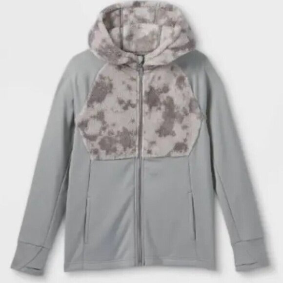 All in Motion Boys XS Gray Zip Hoodie Jacket Sherpa Lined Tie Dye Hooded Warm - Picture 1 of 8